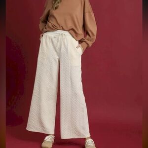 Umgee Cream Wide-Leg Knit Drawstring Pants